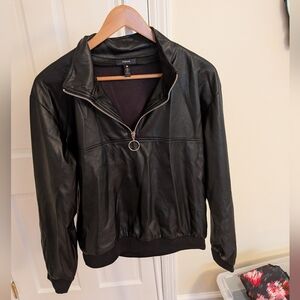 Aqua Women's Quarter Zip Faux Leather Pullover, Size Medium